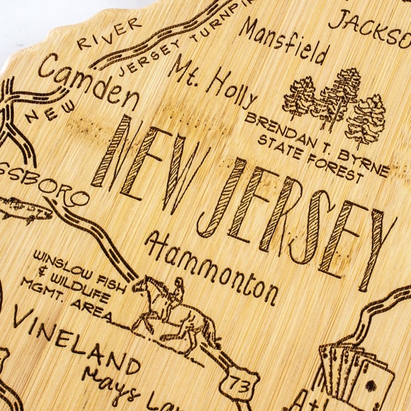 NEW ! Destination New Jersey State Shaped Bamboo Serving, and Cutting Board - Picture 5 of 7